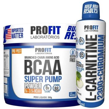 Imagem de BCAA 300G SUPER PUMP NATURAL l L CARNITINE 480ML MAÇÃ VERDE l PROFIT-Unissex