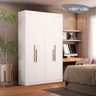 Imagem de Guarda-Roupa Solteiro MDF Herval Yara, 4 Portas, Branco Ártico