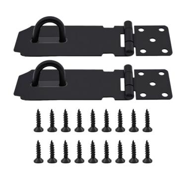 Imagem de Trava de trava de porta de 10 cm, fecho de segurança de aço inoxidável com parafusos, acabamento preto fosco para galpões de armários de portões, segurança resistente, pacote com 2