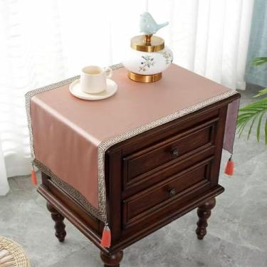 Imagem de Toalha de mesa de cabeceira pequena capa de mesa de cabeceira pano rústico capa de mesa de cabeceira bordada com borlas tecido manchado decoração de mesa para cômoda TV microondas máquina de lavar