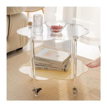 Imagem de ZzleoyuUUs-12 Mesa de centro de nuvem de chá, carrinho de armazenamento de camada dupla, mesa lateral de acrílico simples e móvel, mesa de centro pequena ondulada para sala de estar