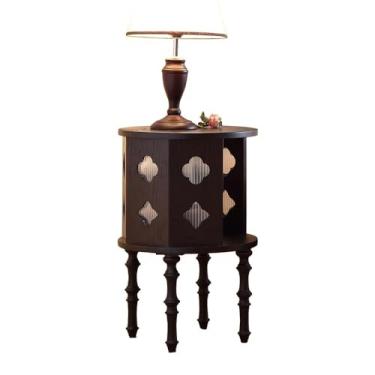 Imagem de ZzleoyuUUs-12 Mesa de chá vintage de madeira maciça para sala de estar, mesa de centro redonda retrô com design de céu estrelado, ideal para sofá ou mesa de destaque, mesa de chão funcional e elegante