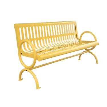 Imagem de ZzleoyuUUs-12 Banco de jardim externo de metal com encosto confortável, banco para móveis de jardim, banco para várias pessoas, para parque, pátio, quintal, banco amarelo (pequeno)