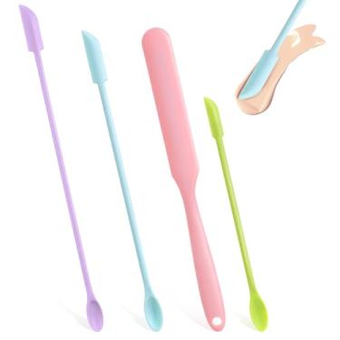 Imagem de 4 espátulas faciais, mini espátulas de maquiagem de silicone, loção para cuidados com a pele, espátulas de cosméticos, conjunto de espátulas pequenas reutilizáveis, bastão de cera minúsculo para