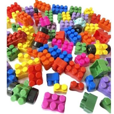 Imagem de Brinquedo De Montar Interativo Plástico Blocos Quadrado Retângulos Infantil Coloridos Conjunto C/ 80pcs