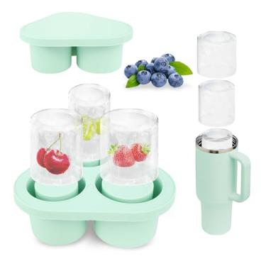 Imagem de 2 bandejas para cubos de gelo, molde de cubo de gelo de silicone com cilindro de tampa, bandeja reutilizável para fazer cubos de gelo, bandeja de gelo de fácil liberação, sem BPA, molde grande de cubo