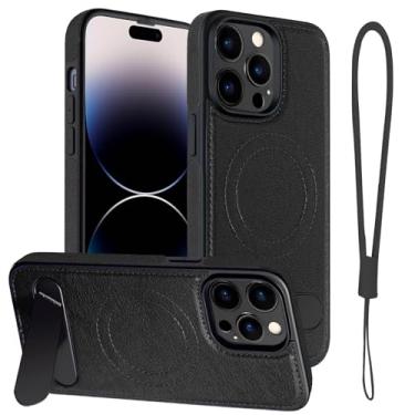 Imagem de Moment Dextrad Capa de couro magnética para iPhone 14 Pro Max, suporte embutido, compatível com MagSafe, alça de silicone, proteção interna de TPU, capa de telefone fina à prova de choque 14 Pro Max