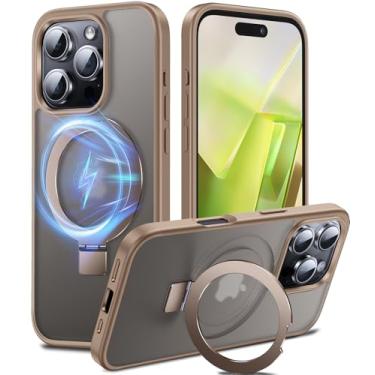 Imagem de Chicfun Capa 3 em 1 [magnético + suporte de anel] para iPhone 16 Pro com suporte de anel, compatível com MagSafe, capa militar à prova de choque para iPhone 16 Pro Desert Titanium