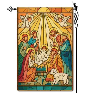 Imagem de Jauageon O Holy Night Bandeira de jardim presépio bandeira de jardim vertical dupla face rústica fazenda serapilheira jardim gramado decoração ao ar livre 31,8 x 45,7 cm