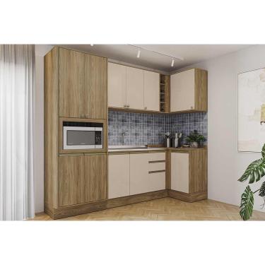 Imagem de Kit Cozinha Modulada 6 Peças Curve (2Aéreos+2Balcões+1Paneleiro+1Complemento) C10P11 Nogueira/Macadamia - Kappesberg