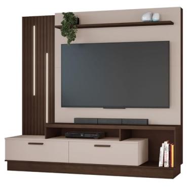 Imagem de Estante Home Mdp e Mdf Ripado para Tv até 65 polegadas Café e Off