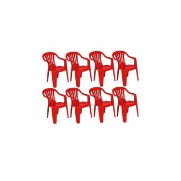 Imagem de Kit com 8 cadeira de plástico bela vista - vermelha - com braço - mor 