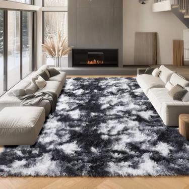 Imagem de ONASAR Tapetes de área de 20 x 25 cm para sala de estar, preto e branco, grande, fofo, lavável, macio, grosso, felpudo, grande, tapete para crianças, meninos, meninas, adolescentes, berçário