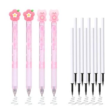 Imagem de Temiary 4 canetas de tinta de gel apagáveis retráteis fofas e 10 recargas, caneta de tinta azul de secagem rápida com borracha, escrita suave de ponta fina de 0,5 mm para anotações no diário (Sakura e