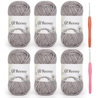 Imagem de Reessy Fio de algodão para crochê – Pacote com 6 unidades de 50 g – 78% algodão, 22% acrílico – Fio de crochê macio esportivo (CYC #2), fio de ar escovado para projetos de bebê, quadrados de vovó e