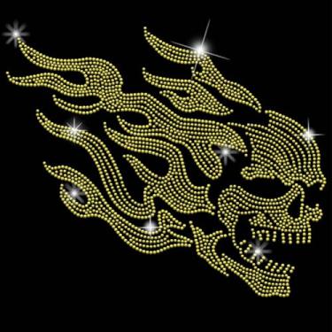 Imagem de SUPERDANT Crânio chama ferro em strass esqueleto bling vidro strass decalques DIY transferência adesivos de cristal calor strass adesivos para camisetas roupas moletons arte artesanato decoração