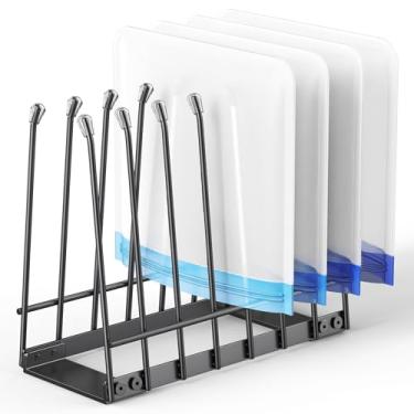 Imagem de Organizador de rack de secagem, suporte de metal dobrável para sacos de armazenamento Ziplock e silicone reutilizáveis, secador de cozinha à prova de ferrugem, preto