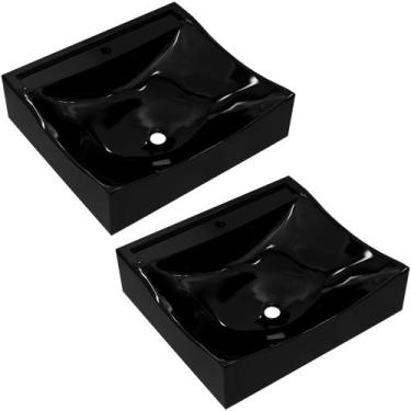 Imagem de Kit 02 Cubas de Apoio Quadrada Para Banheiro Lavabo C01 Q440 Preto - L
