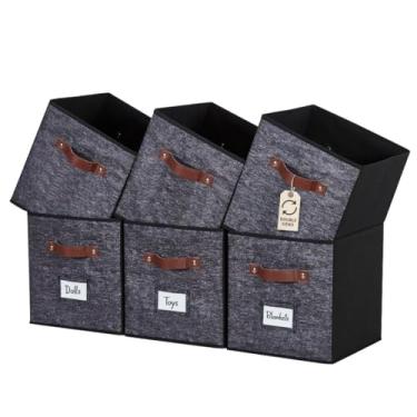 Imagem de DECOMOMO Caixas de armazenamento, caixa de armazenamento de cubo com etiquetas, cubos de armazenamento de tecido para prateleiras (26,7 cm x 28 cm / 6 peças, padrão preto)
