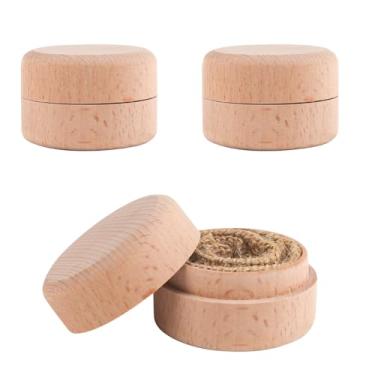 Imagem de ASUNFO 3 peças mini anel redondo de madeira porta-joias caixa de joias pequena bugiganga caixa de madeira com linho DIY armazenamento bugiganga recipiente caixa de anel de madeira 5 x 3 centímetros