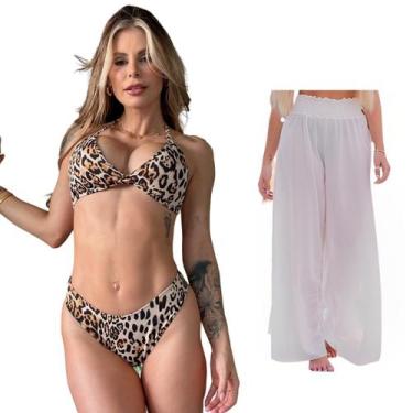 Imagem de Biquini + Saída De Praia Calça Tule Moda Praia Kit Conjunto - Look Dre