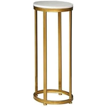 Imagem de Mesa Lateral De 60/80/100cm De Altura, Mesa De Centro Redonda De Mármore Mesa De Cabeceira Moderna Pequena Com Estrutura De Metal Dourado Para Sala De Estar, Balco E Corredor, Gold, 32 * 32 * 100cm