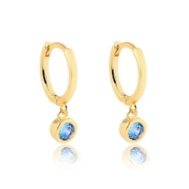 Imagem de Brinco Click Com Ponto De Luz Aquamarine Folheado A Ouro - Radhau Joia