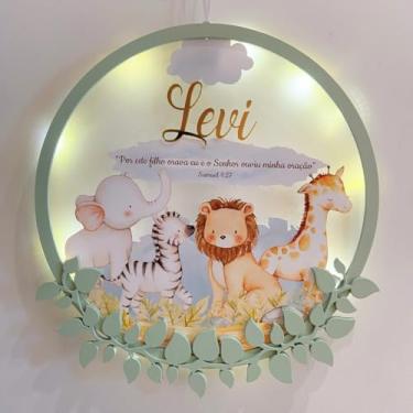 Imagem de Enfeite Porta Maternidade Safari Versículo 2 Acrílico e Espelho Led