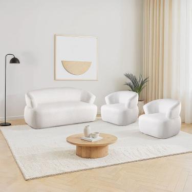 Imagem de Conjunto 1 Sofá Orgânico 2 Lugares 160cm e 2 Poltronas Base Fixa e Orgânicas Zoe Espresso Móveis Off White