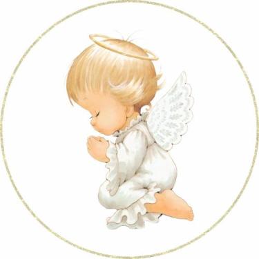 Imagem de Painel de Lona Redondo Anjinho Rezando - Fabrika De festa, 140x140cm