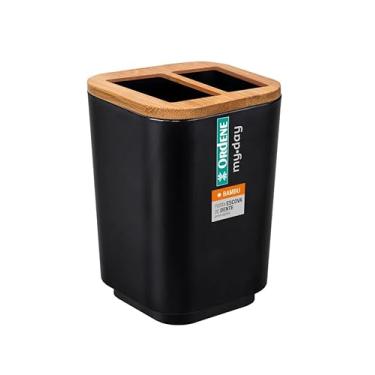 Imagem de Ordene - Porta Escovas de Dente de Plástico e Bambu, Cor Preta, Linha My Day