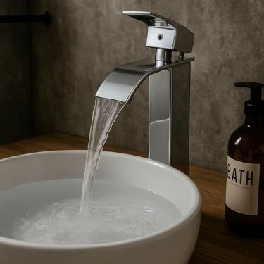 Imagem de Torneira Banheiro Lavabo Monocomando Quadrada Cascata Alta - Stillus H
