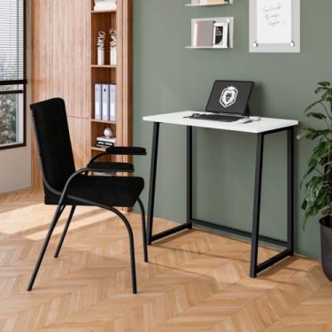Imagem de Escrivaninha Dobrável Fit com Design Compacto e Prático, Ideal para Espaços Pequenos Estrutura Metálica Resistente e Tampo em MDF Garantem Funcionalidade e Estilo (Branco/Preto)