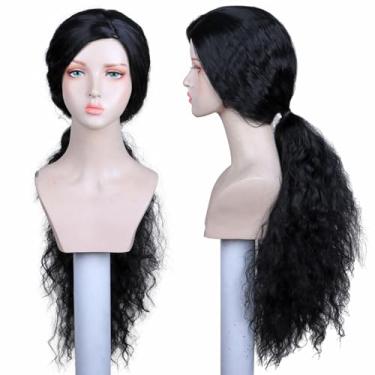 Imagem de FantaLook Peruca de cosplay de bruxa preta longa encaracolada para mulheres, fantasia de festa de Halloween