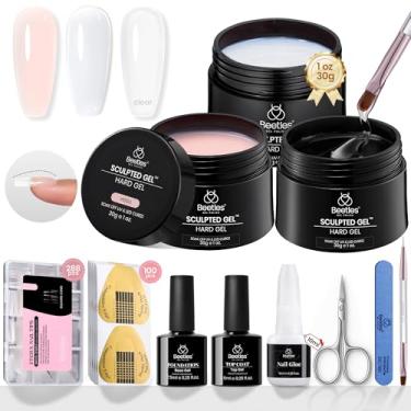 Imagem de Beetles Kit de gel rígido para unhas clássico neutro 3 cores 9 em 1 escultura de extensão de unhas de alta dureza para profissionais de salão de beleza Nude & Clear Builder Nail Gel curado UV e LED