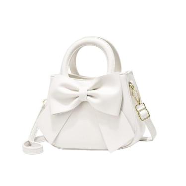 Imagem de Kehpish Bolsa tiracolo pequena para mulheres, bolsa de ombro acolchoada, bolsa clutch com alça de corrente, Bolsa transversal com laço - branca, Clássico