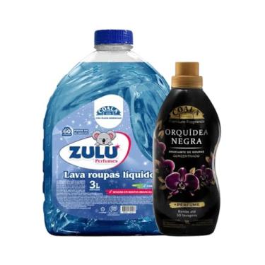 Imagem de Kit Lavanderia Coala e Zulu | Lava Roupas Líquido com Bicarbonato 3L + Amaciante Concentrado Orquídea Negra 1L