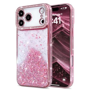 Imagem de AIGOMARA Capa com glitter para iPhone 17 Pro Max, diamantes brilhantes de luxo para mulheres e meninas, capa protetora de TPU macio à prova de choque fina para iPhone 17 Pro Max de 6,9 polegadas, rosa