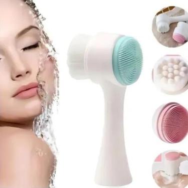 Imagem de Escova limpeza facial skin wash brush 2 em 1 pincel e esponja de massa