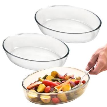 Imagem de Kit 2 Travessa Assadeira de Vidro Borossilicato Oval Grande Forno Serv