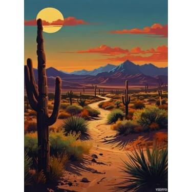 Imagem de YEEIFFD Kits de pintura de diamante para adultos, pintura do deserto ao anoitecer, faça você mesmo, 5D, brocas, pontos de diamante, com diamantes, pedras preciosas, arte e artesanato, decoração de