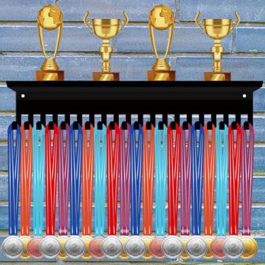 Imagem de CREATCABIN Suporte de Medalha Esportiva Expositor de Troféu com 20 Ganchos Metal Preto Prêmio Futebol Esportivo Medalha Rack para Suporte de Parede Corredores Ginástica Maratona Medalhistas Corrida 40