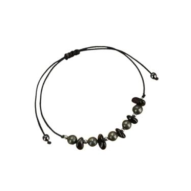 Imagem de Fussinatioanry Pulseira feminina feita à mão com contas de minério de ferro de cristal natural ajustável elástico para presente, 7, minério de ferro