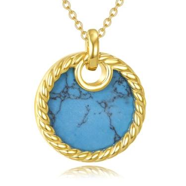 Imagem de Colar turquesa banhado a ouro 18K para mulheres – pingente de pedra sintética com moldura de corda, joia ocidental da Boêmia nativa, presente para ela, 45,7 cm + 5 cm