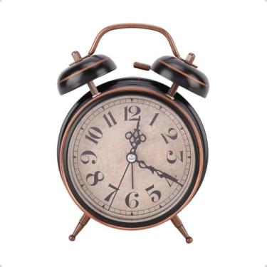 Imagem de Relógio Despertador Retrô, Preto com Cobre, Design Clássico, Som Tradicional, Ideal para Mesa de Cabeceira, Estilo Vintage
