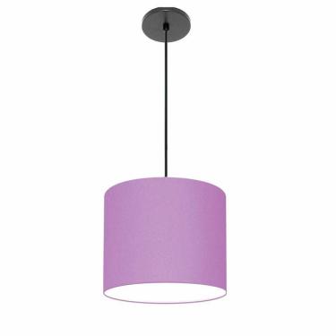 Imagem de Lustre Luminária Pendente Vivare Free Lux Pe-4107pr Cúpula Em Tecido 25x20cm Lilás Canopla Preta E Fio Preto