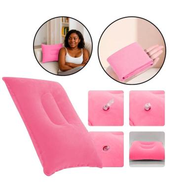 Imagem de Travesseiro Almofada Inflável Aveludado PVC Viangens camping - Rosa