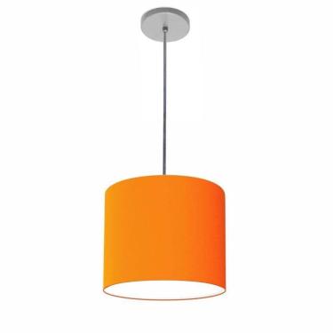 Imagem de Lustre Luminária Pendente Vivare Free Lux Pe-4107cz Cúpula Em Tecido 25x20cm Laranja Canopla Cinza E Fio Cristal