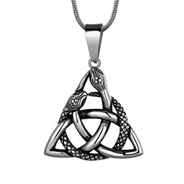 Imagem de Colar de nó celta pingente viking - chifre de odin triplo nórdico celta lua crescente de chifre Oden colar masculino 316L aço inoxidável triskelion amuleto estanho proteção tribal joia triskele