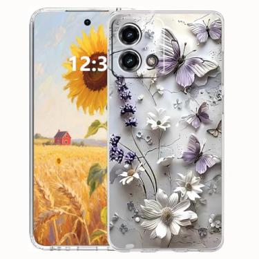 Imagem de FLYING FLIER Capa para celular Moto G Stylus 5G 2023, [proteção de corpo inteiro] [antiderrapante] [à prova de choque] linda flor borboleta fina capa de telefone TPU (azul 3)
